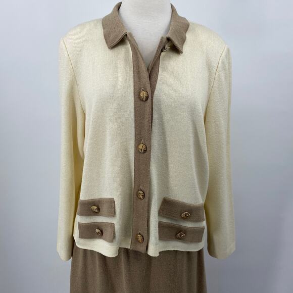 Vintage Mita 2 Piece Knit Cardigan & Skirt Set Matching Cream Tan Womens 18 - Picture 5 of 11